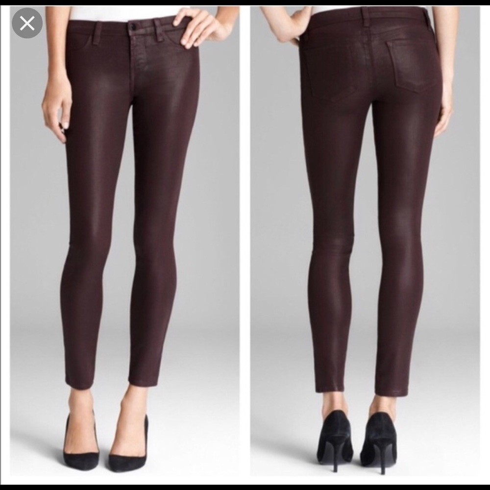 Maroon J Brand super skinny coated jeans